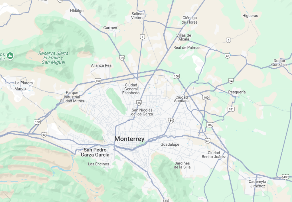 Mapa Monterrey y área metropolitana